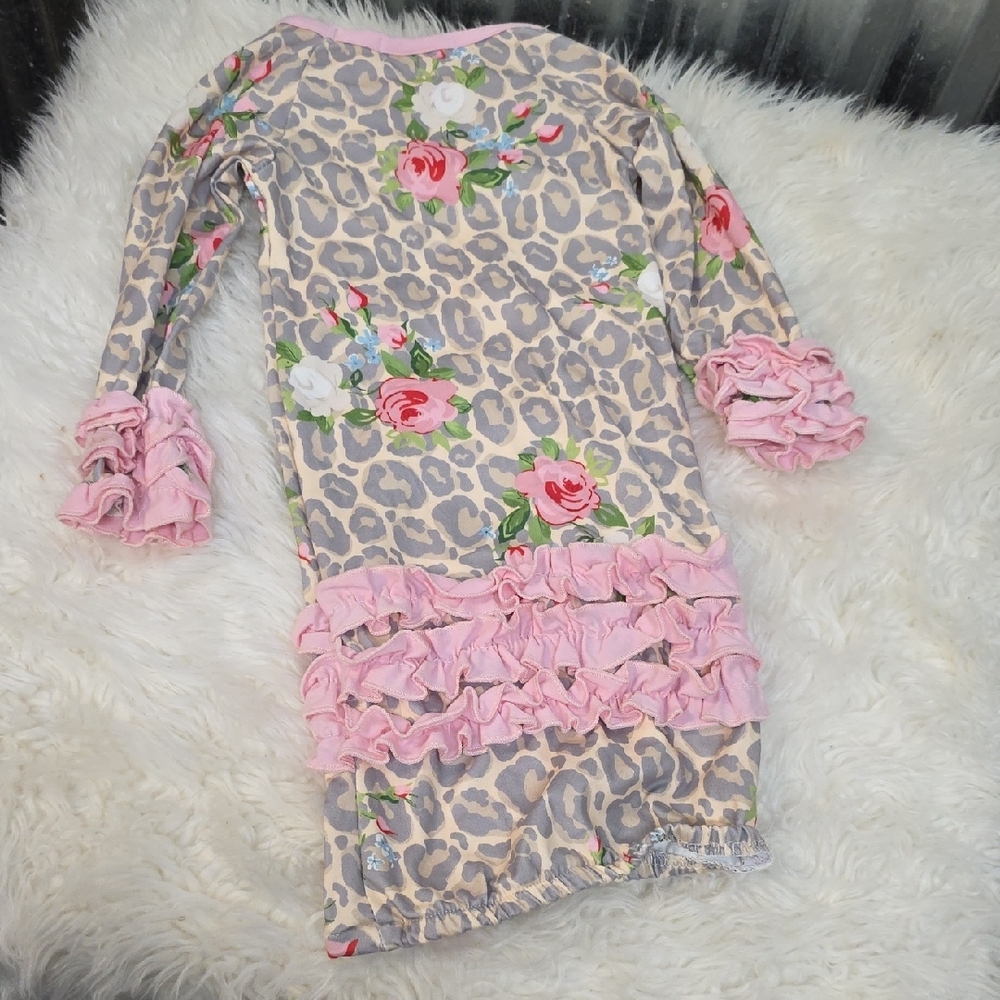 Marie Nicole Floral Leopard Baby Gown with Pink Ruffles - Picture 5 of 5